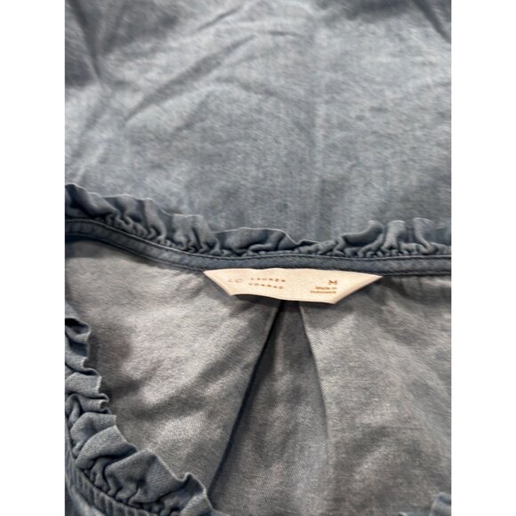 Lauren Jeans Co. Womens Ruffle Sleeve Light Blue Button-Up Blouse M 100% Cotton - Picture 4 of 10